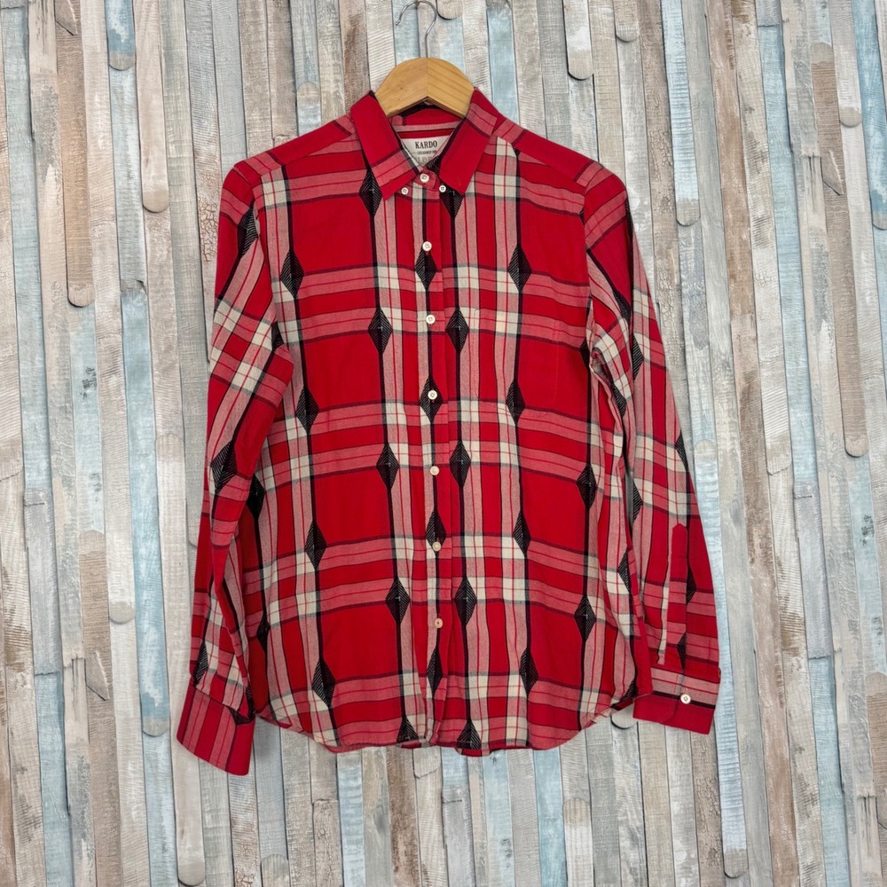 Kardo x Wildfang Red Plaid Diamond Embroidered Cotton Button Down Shirt Top L